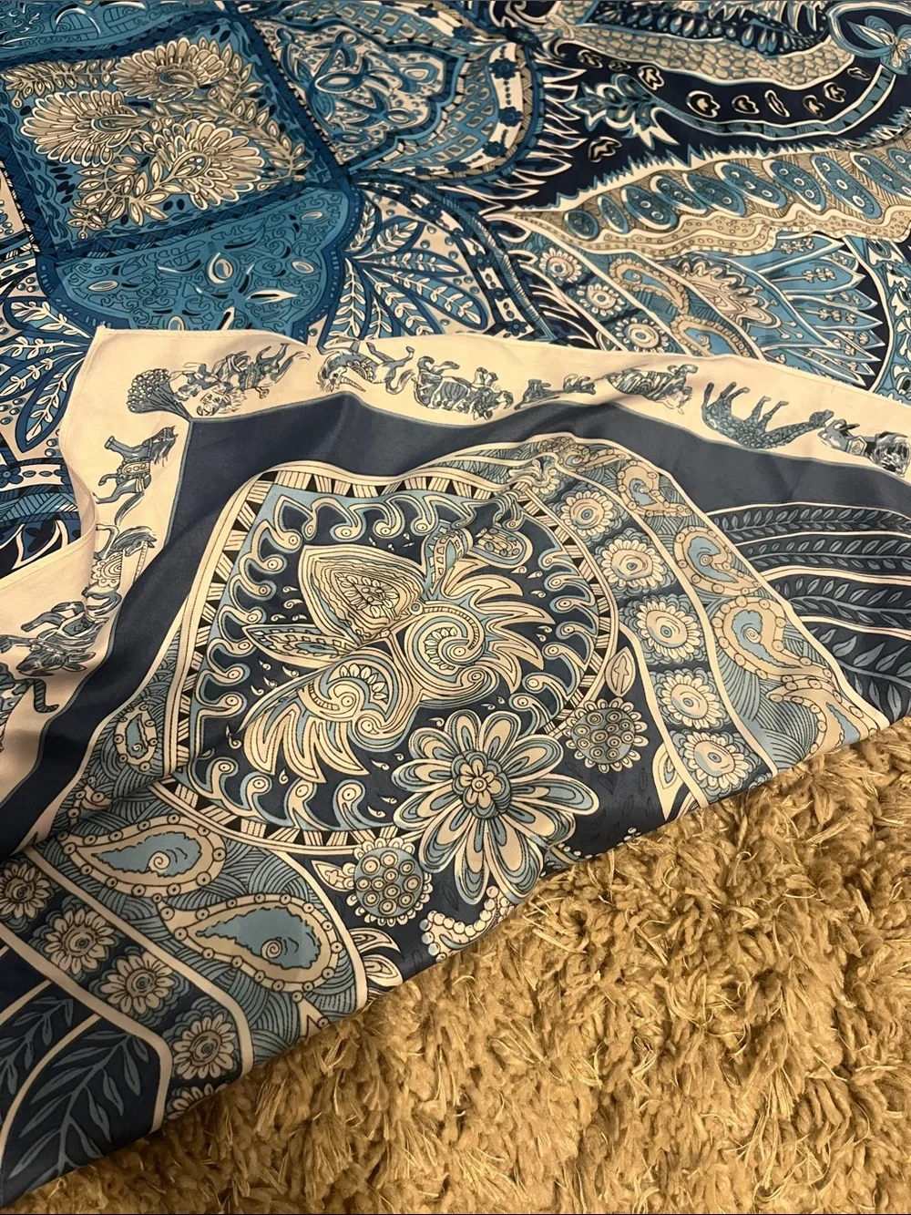 Blue Paisley Print Satin Scarf | Square Scarf | Boho Le Jardin De La Maharani